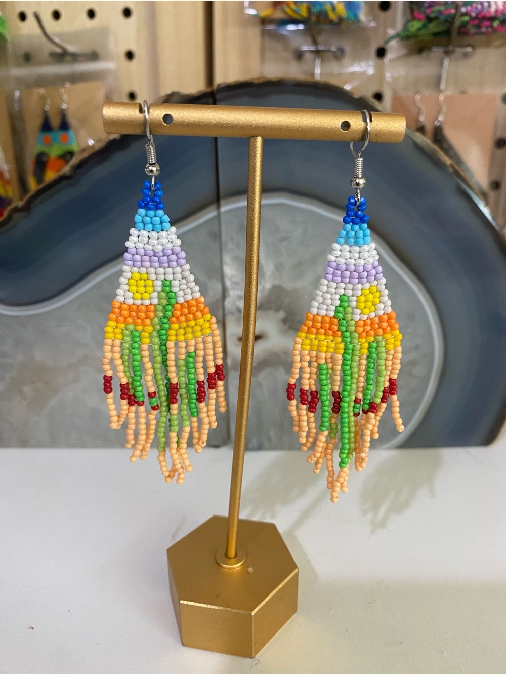 Handmade Multicolor Beaded Fringe Earrings - Women Jewelry